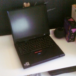 A black IBM ThinkPad